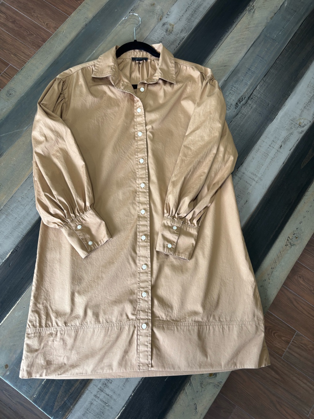 J.Crew Re-Imagined Tan Cotton Puff Sleeve Button Shirtdress Small